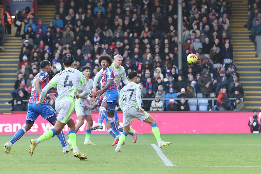 Manchester City's Erling Haaland scores against Crystal Palace
