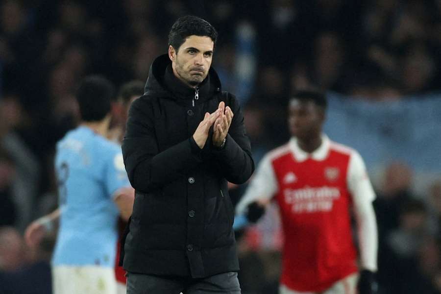 Arsenal manager Mikel Arteta looks dejected after the match with City