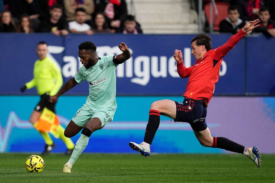 Athletic Club's Inaki Williams (left) attempts a cross