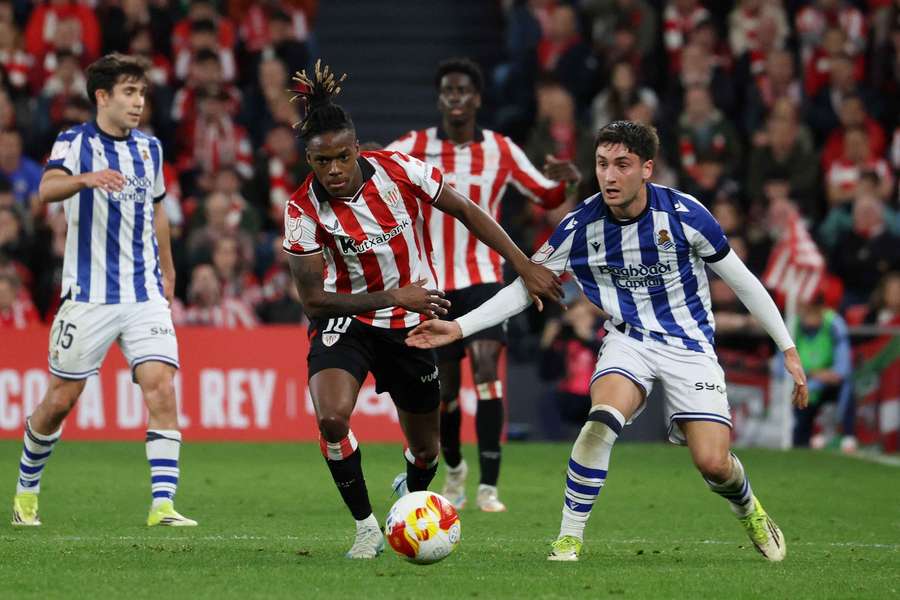 Nico Williams in action for Athletic Club against Basque rivals Real Sociedad