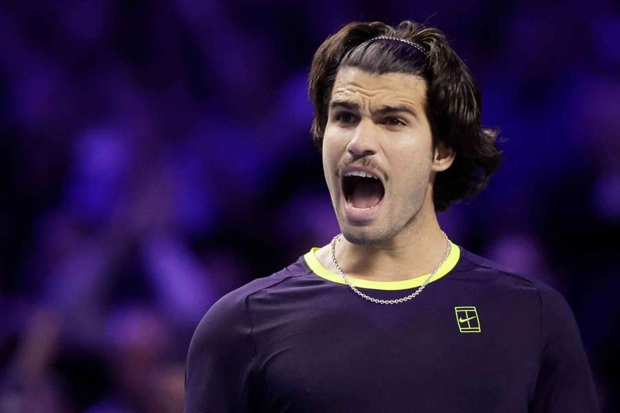 Spain's Carlos Alcaraz reacts during his round of 32 match against Russia's Karen Khachanov Spain's Carlos Alcaraz reacts during his round of 32 match against Russia's Karen Khachanov