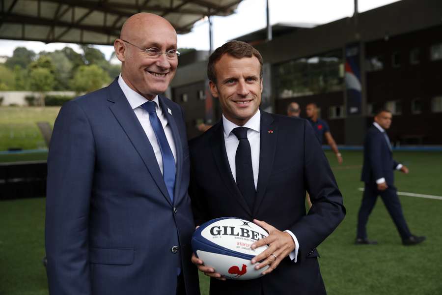 Bernard Laporte met de Franse president Emmanuel Macron