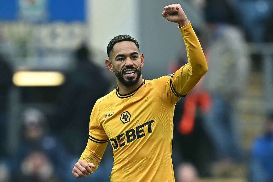 Matheus Cunha celebrates after giving Wolves a 2-0 lead over Blackburn