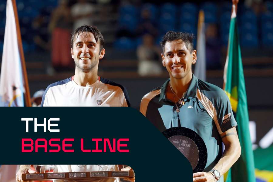 Argentine Tomas Martin Etcheverry (L) poses with the winners trophy alongside Chilean Alejandro Tabilo Argentine Tomas Martin Etcheverry (L) poses with the winners trophy alongside Chilean Alejandro Tabilo