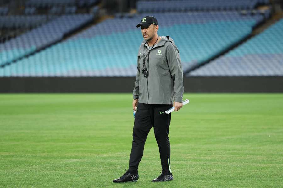 Tony Popovic looks on during a Socceroos training session in Sydney.
