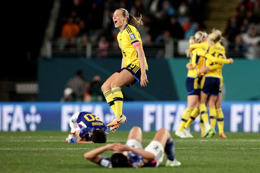 Sweden celebrate beating Japan