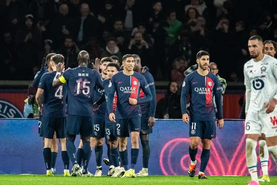 Paris Saint-Germain viert een doelpunt Paris Saint-Germain viert een doelpunt
