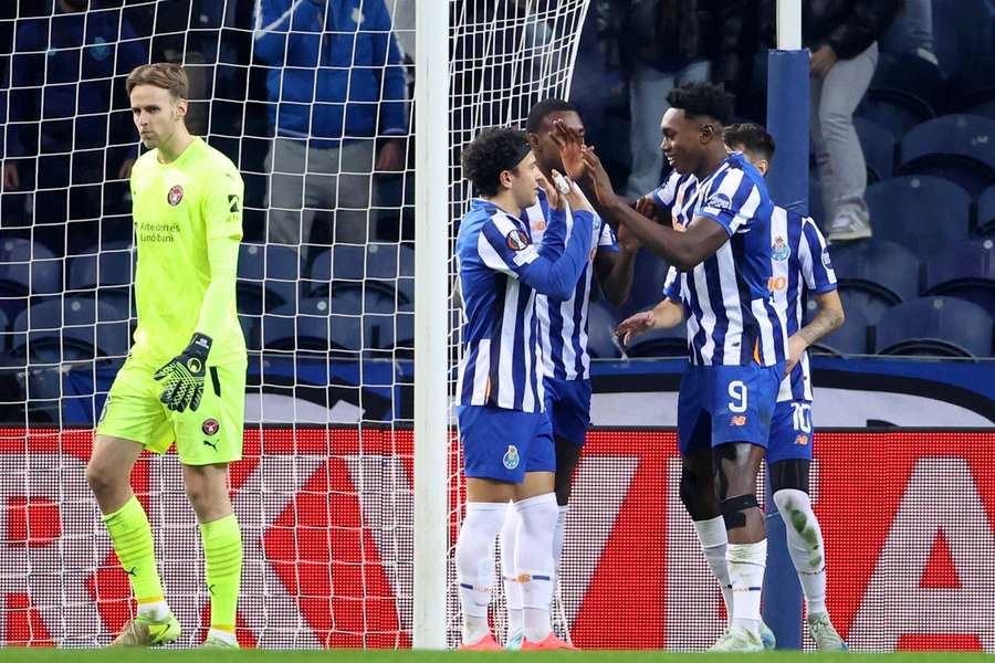A festa dos jogadores do FC Porto com Samu, autor do 2-0