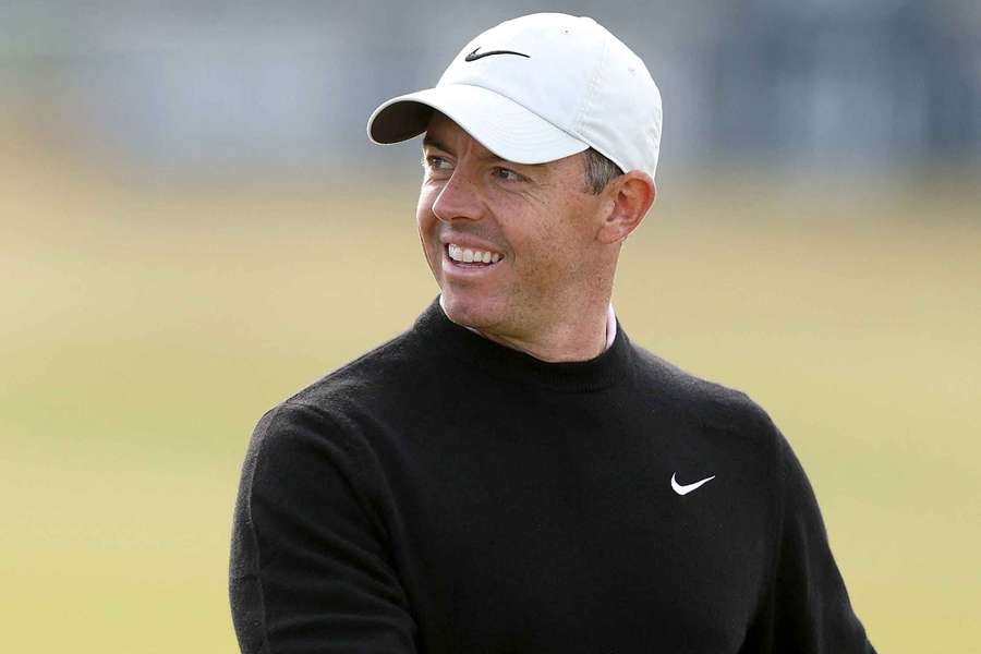 Rory McIlroy smiles on the second hole during day three of the Alfred Dunhill Links Championship 2024 at the Old Course at St Andrews