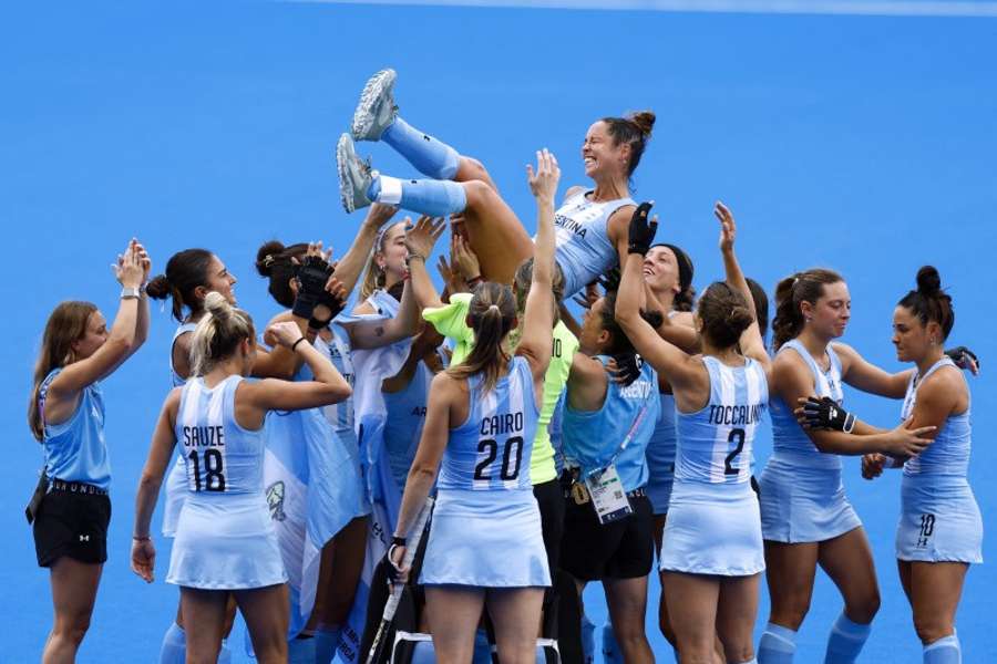 Argentina's players celebrate their bronze medal win