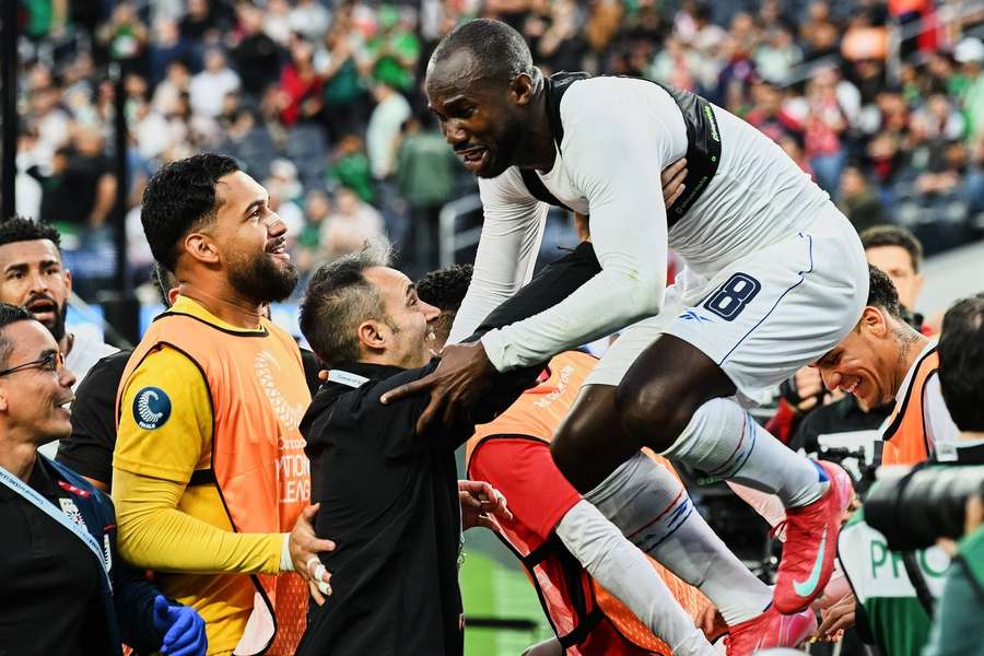 Cecilio Waterman celebrates scoring the winning goal for Panama to send them through to the Nations League final