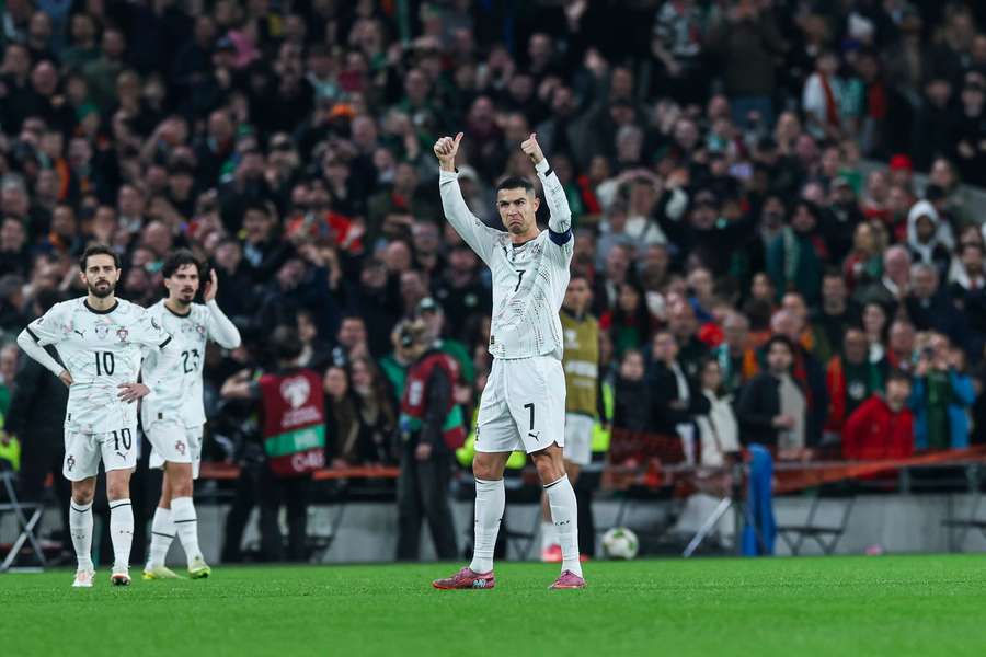 Cristiano Ronaldo reacts to the crowd after being sent off against the Republic of Ireland