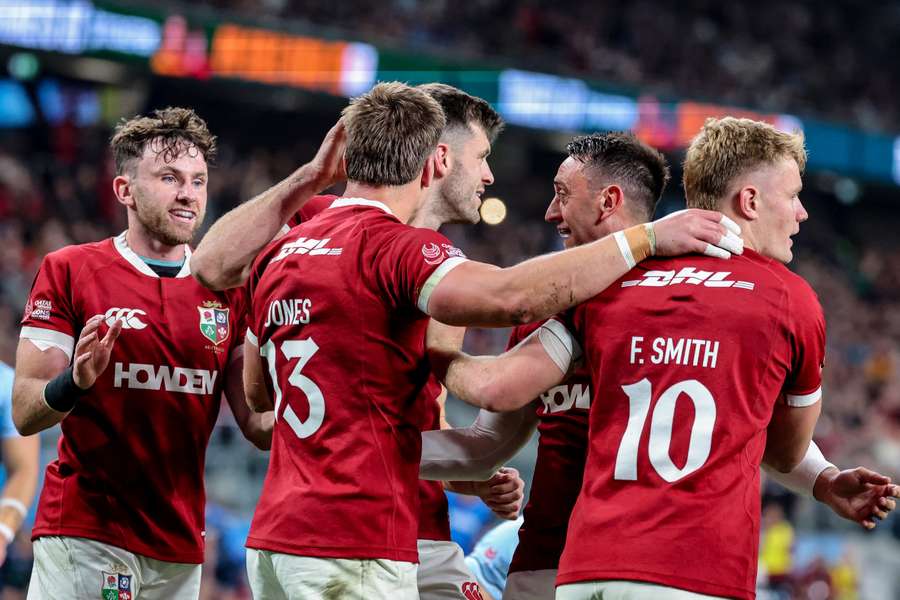 Huw Jones (13) scored twice for the Lions in Sydney