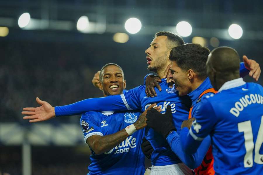 McNeil and Everton celebrate his opening goal