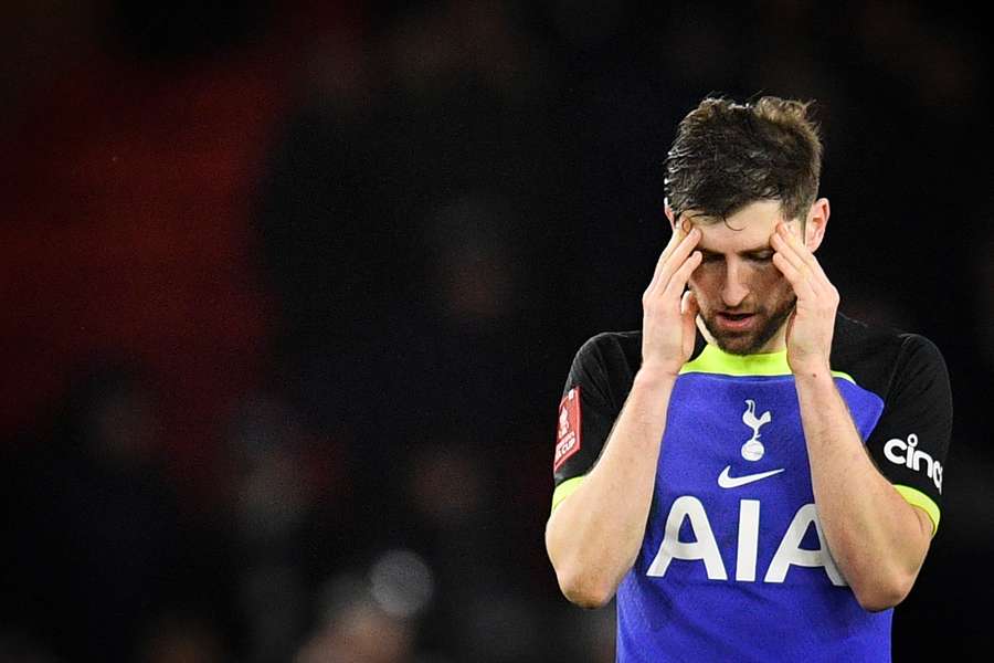 Tottenham Hotspur's Welsh defender Ben Davies reacts at the end of the FA Cup fifth round football match