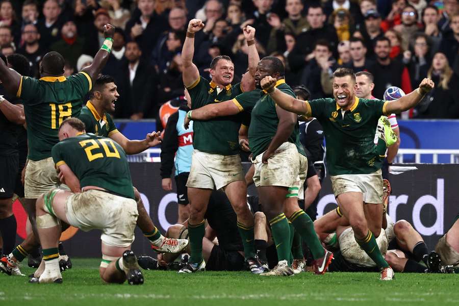 South Africa's Damian Willemse reacts during the World Cup final against New Zealand