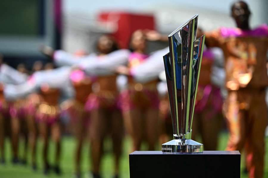 The ICC men's Twenty20 World Cup trophy is displayed in Barbados