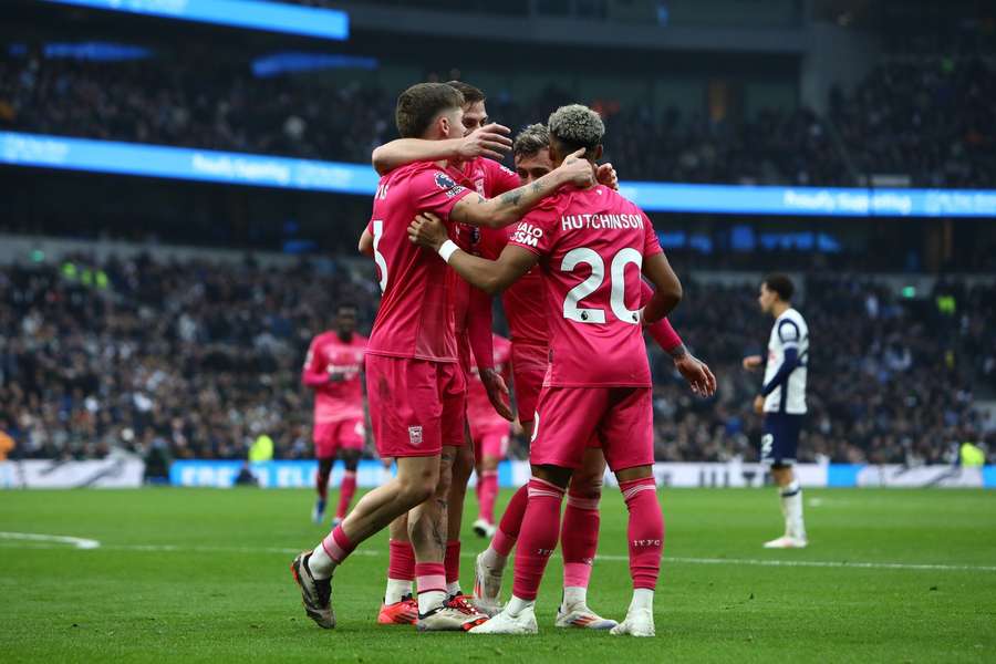 Ipswich's Liam Delap celebrates with his teammates