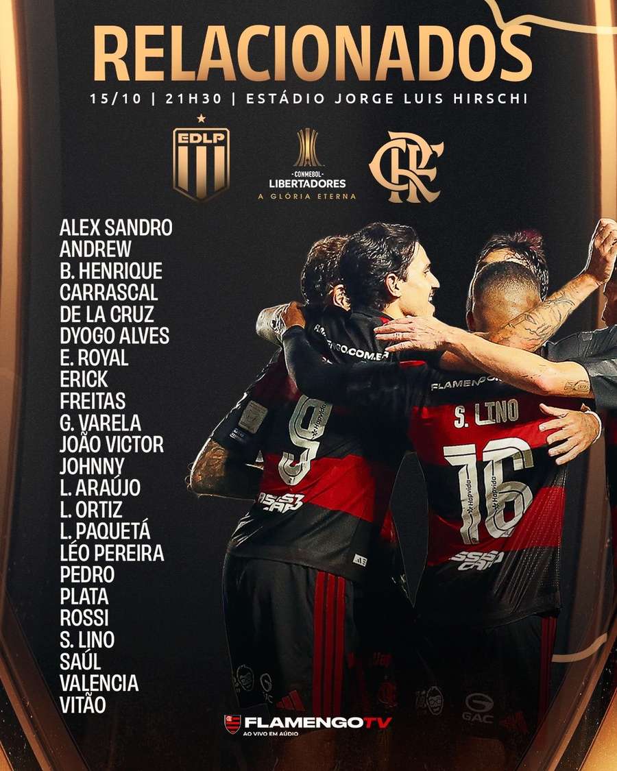 Os relacionados do Flamengo para o duelo contra o Estudiantes