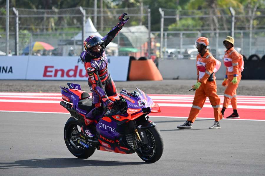 Jorge Martin celebrates after winning the Indonesia MotoGP