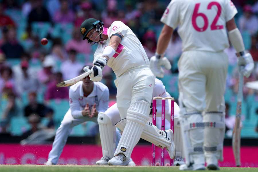 Steve Smith plays an attacking stroke during the middle session on day three. Steve Smith plays an attacking stroke during the middle session on day three.