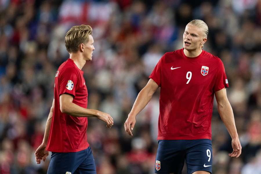 Norway's Erling Haaland, right, and Martin Odegaard