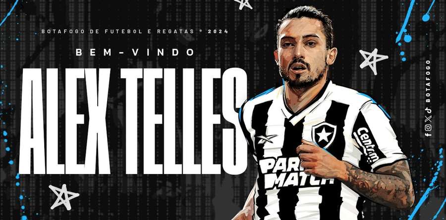 Registro do anúncio oficial de Alex Telles como jogador do Botafogo