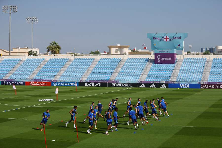 England train in the Qatar heat ahead of their World Cup opener on Monday