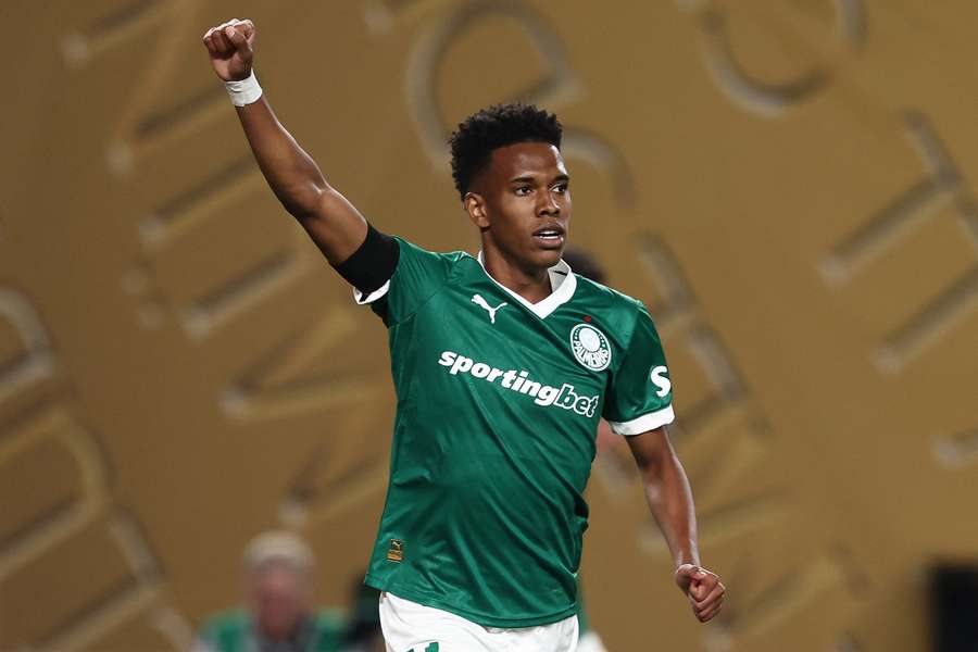 Estêvão comemora gol de empate do Palmeiras Estêvão comemora gol de empate do Palmeiras