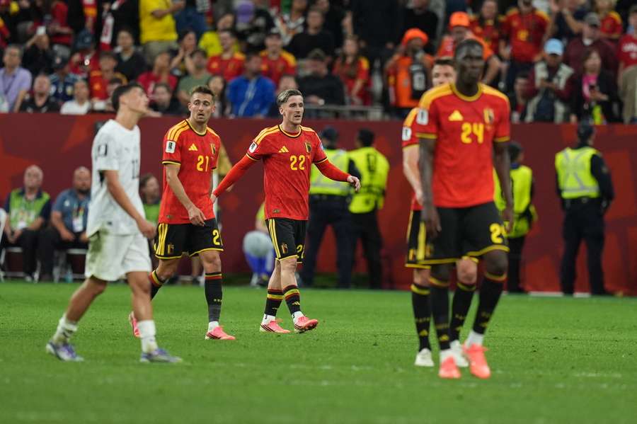 Alexis Saelemaekers célèbre après avoir marqué un but lors du match du Mondial 2026 entre la Nouvelle-Zélande et la Belgique, au BC Place de Vancouver, le 26 juin 2026.