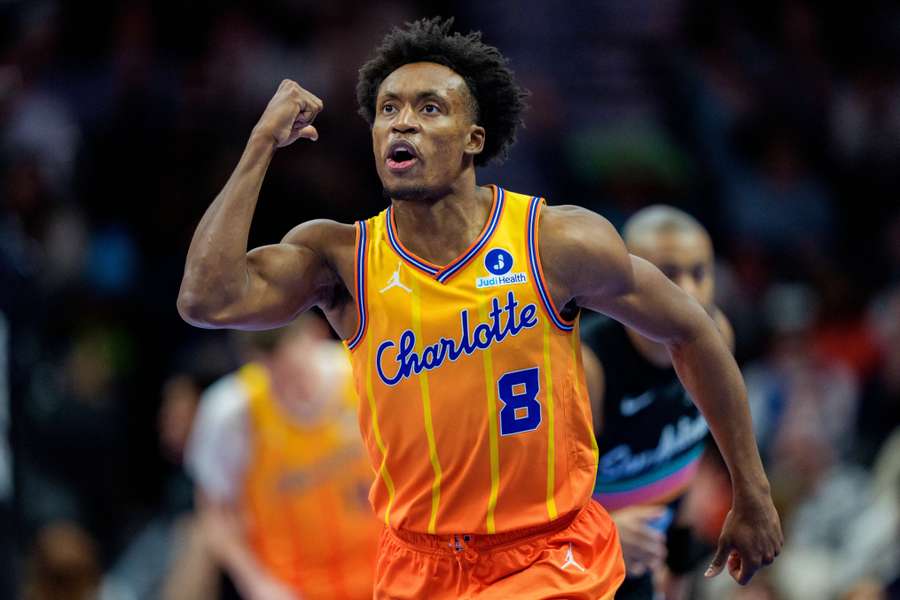 Hornets' Collin Sexton celebrates during win over San Antonio Spurs