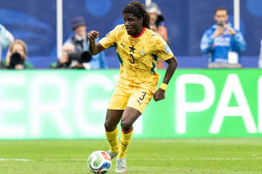 Caleb Yirenkyi in action against England at the World Cup.