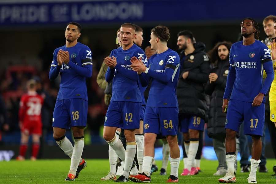 Marc Guiu celebrates scoring Chelsea's opening goal against Astana