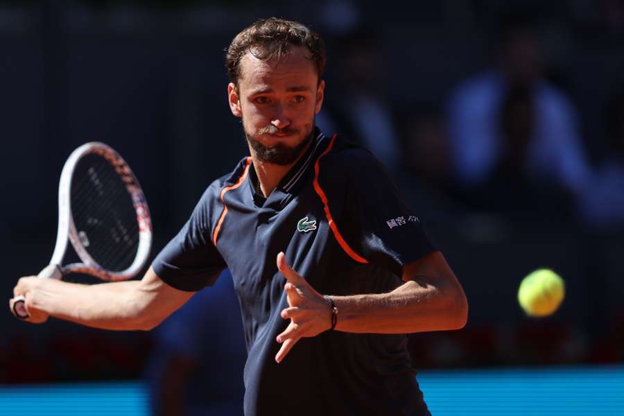 Daniil Medvedev returns a ball to Russia's Alexander Shevchenko