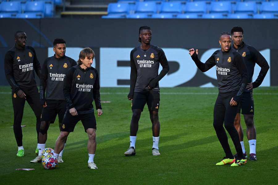 Real Madrid players attend a team training session at the Etihad Stadium