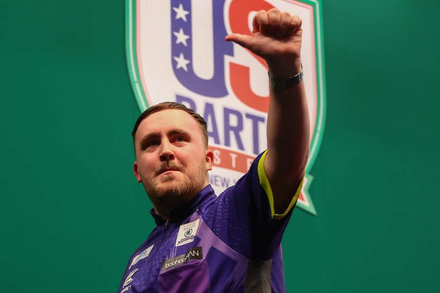 Luke Littler during his first round match at the 2024 bet365 US Darts Masters
