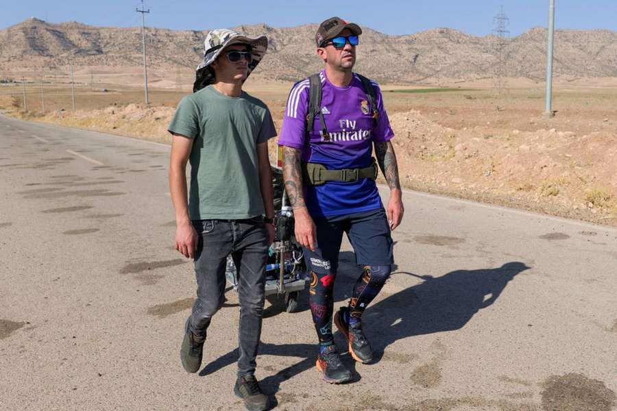 Santiago Sanchez, right, set off from Madrid in January.