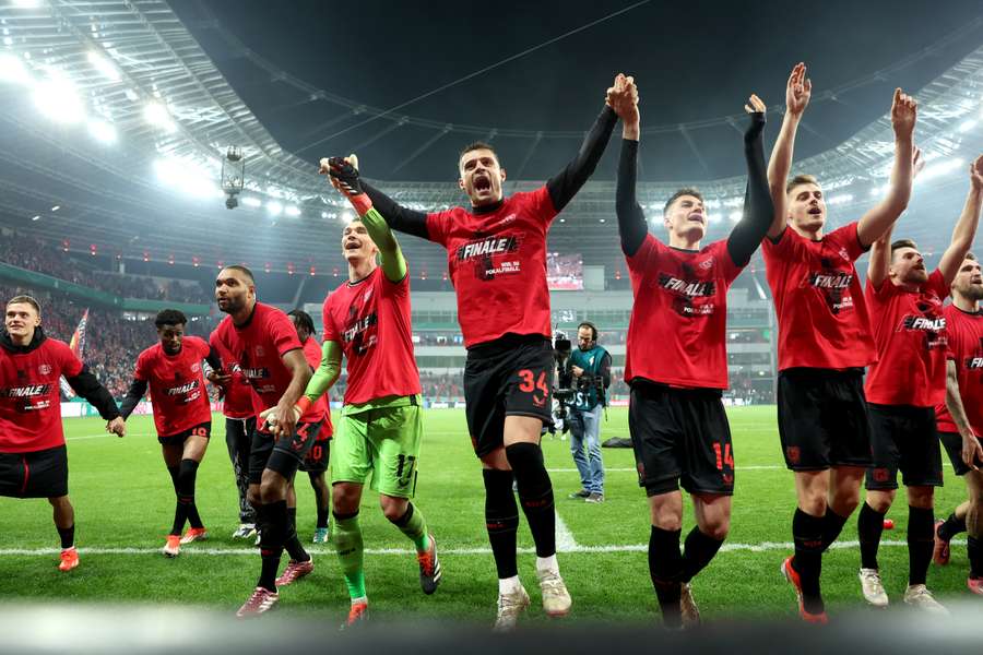 Leverkusen player celebrate reaching the German Cup final
