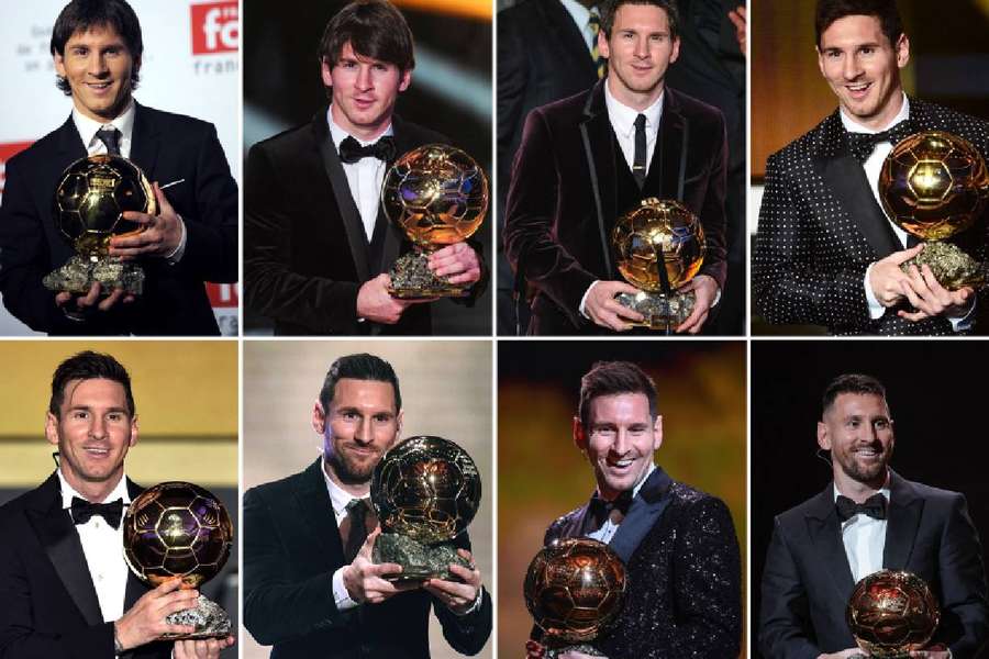 Lionel Messi em suas oito conquistas de Bola de Ouro