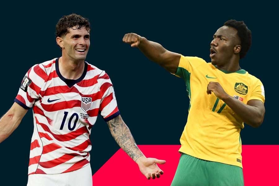 The USA's Christian Pulisic and Australia's Nestory Irankunda The USA's Christian Pulisic and Australia's Nestory Irankunda