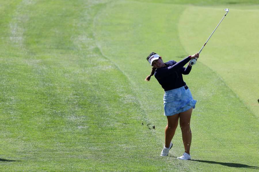 Lilia Vu of the United States hits from the first fairway