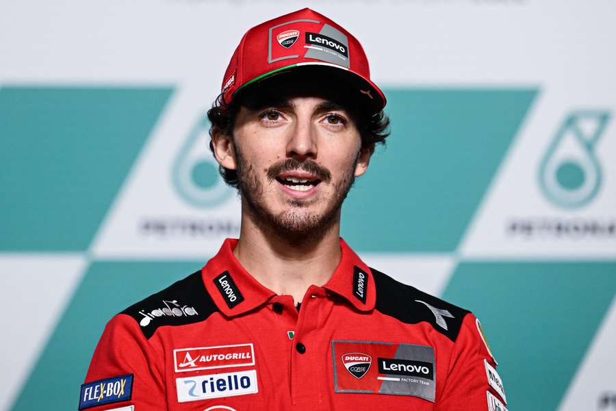 Francesco Bagnaia speaks during a press conference in Malaysia