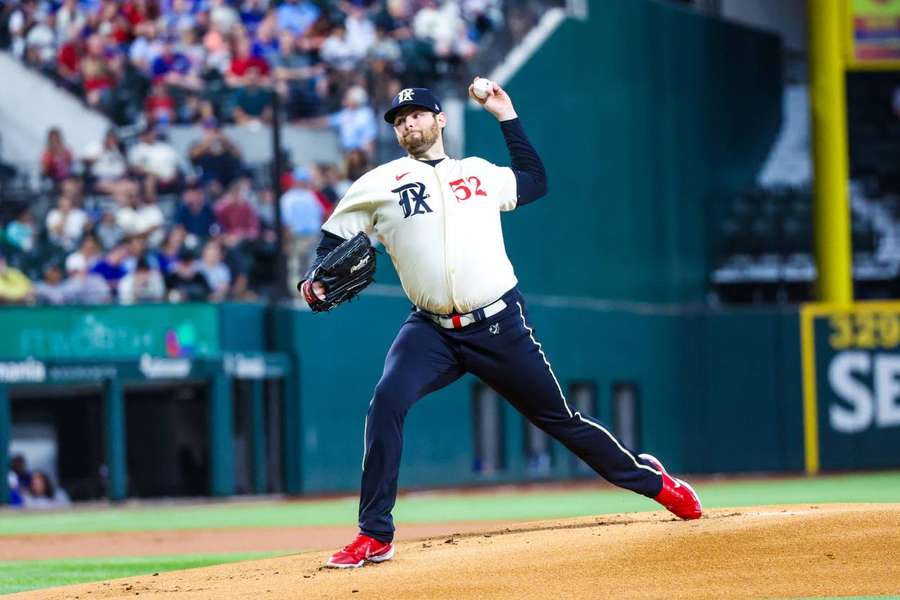 Rangers starting pitcher Jordan Montgomery throws during the first inning against the Mariners 