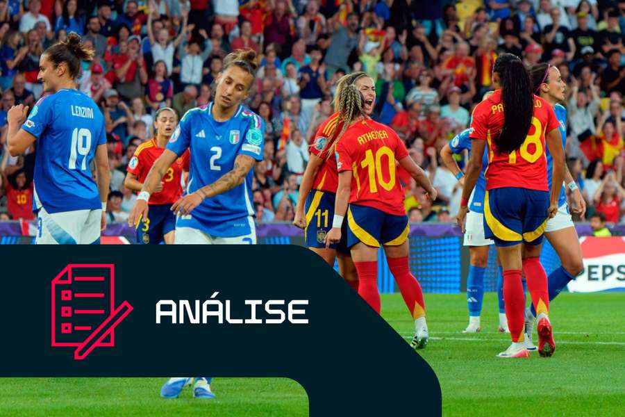 Athenea e Alexia Putellas, da Espanha, festejam um golo contra a Itália