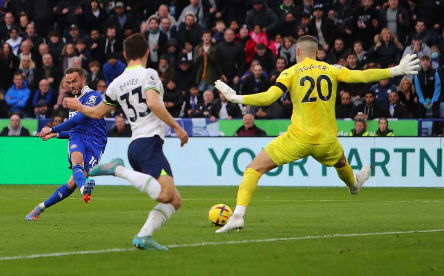 Maddison slots the ball past Fraser Forster