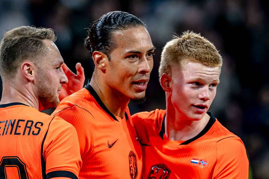 The Netherlands' Teun Koopmeiners, Virgil van Dijk, and Kees Smit during the friendly against Norway