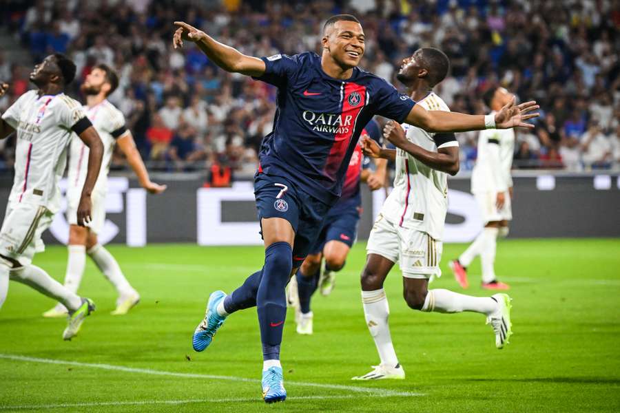 Kylian Mbappe scored twice against Lyon