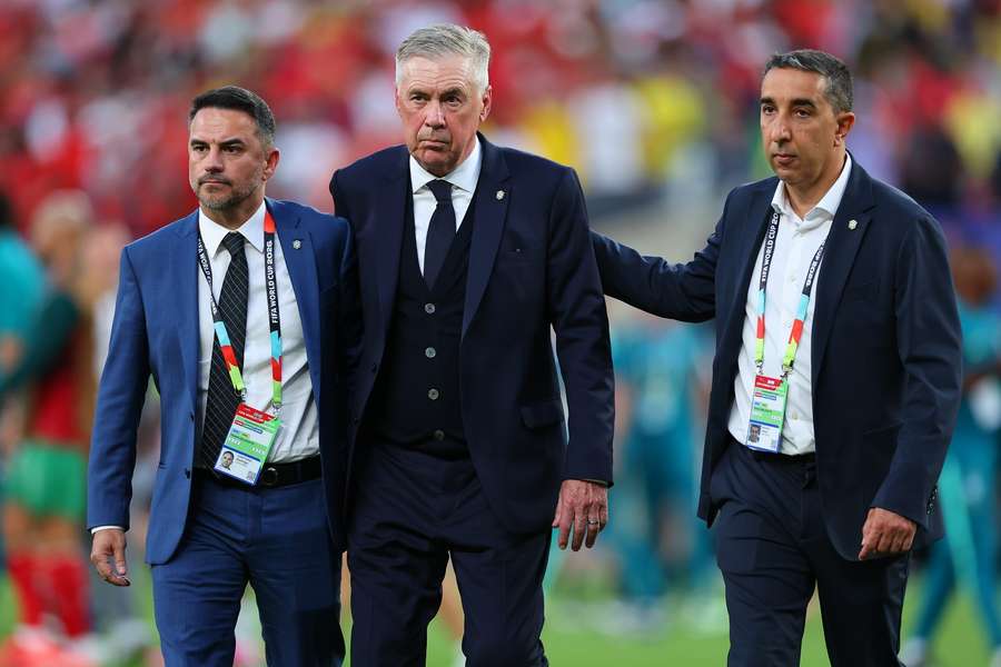 Rodrigo Caetano (à esquerda) fez muitos elogios à Carlo Ancelotti Rodrigo Caetano (à esquerda) fez muitos elogios à Carlo Ancelotti