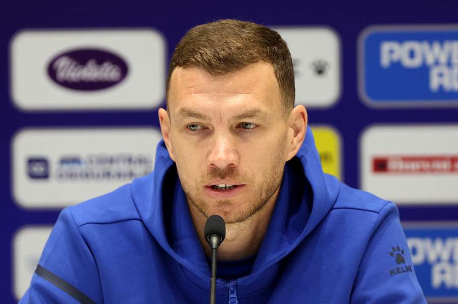 Edin Dzeko speaks to the media ahead of play-off final