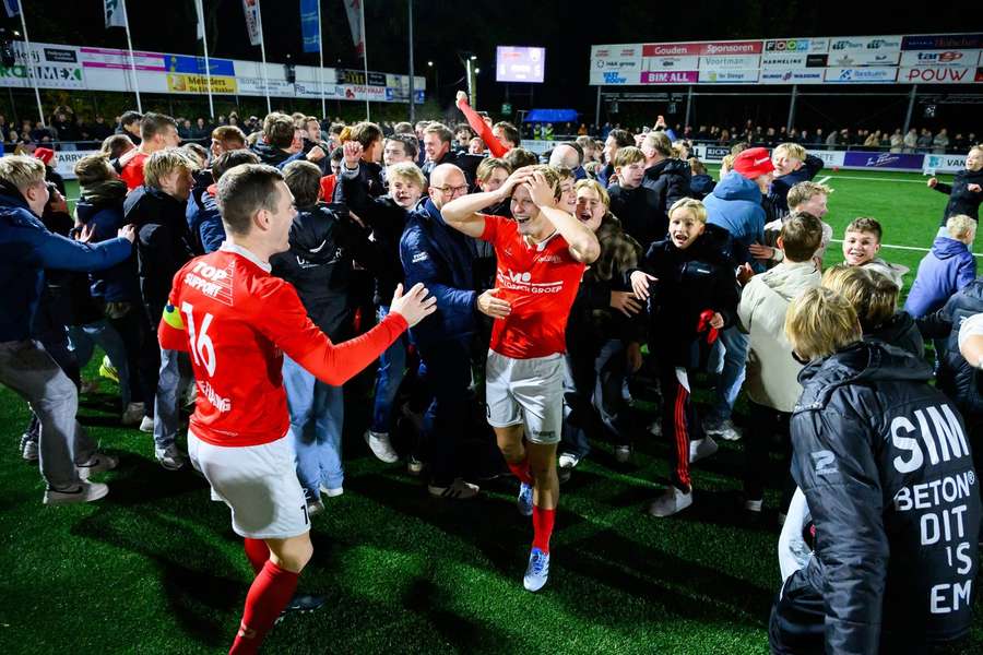 Excelsior '31 players and fans celebrate the win over ADO Den Haag